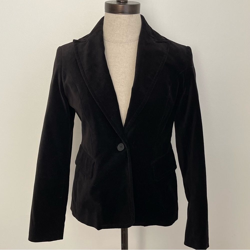 Valerie Stevens Petite 2P Black Cotton Velvet Blazer Jacket Stretch Lined Y2K